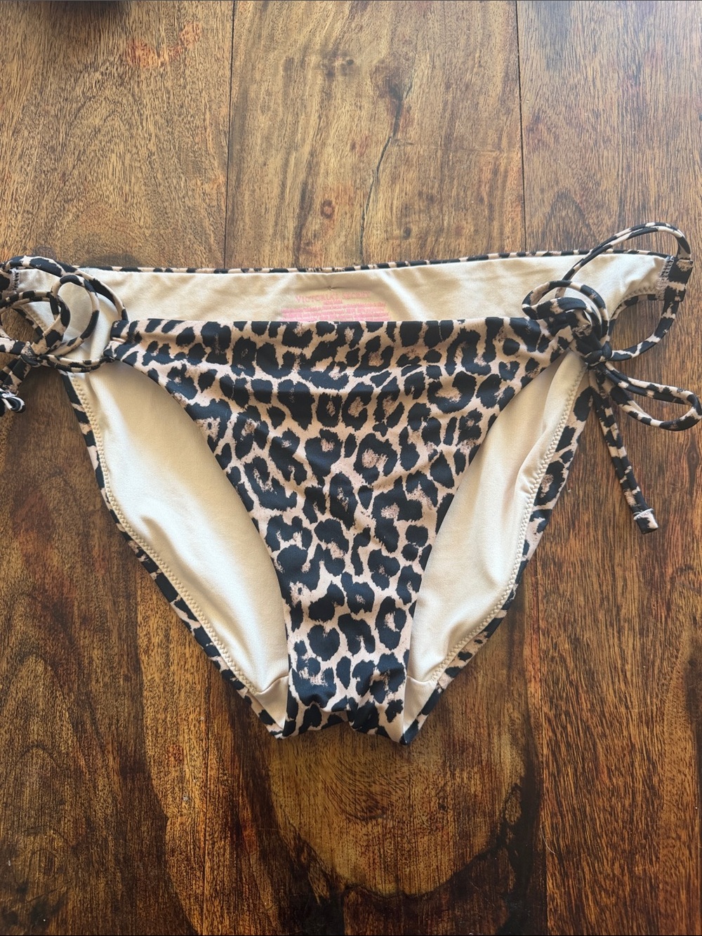 Victoria’s Secret Leopard Print Tie-Side Bikini Bottoms - Beige & Black